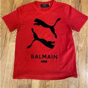 Balmain Paris x puma logo red/black short sleeve tee T-Shirt